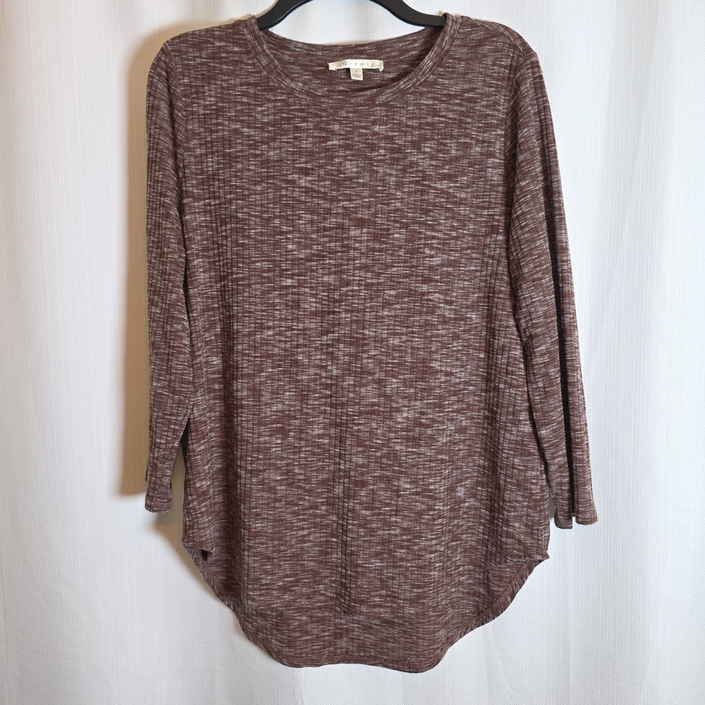 Cyrus Women's 3/4 Sleeve Space Dye Rib Top Long Sleeve Brown Size L